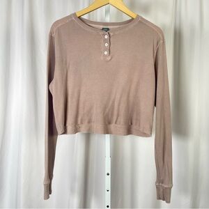 Wild Fable XL Dusty Pink Henley Crop Top Thermal Fall Winter Boxy Flowy Boho